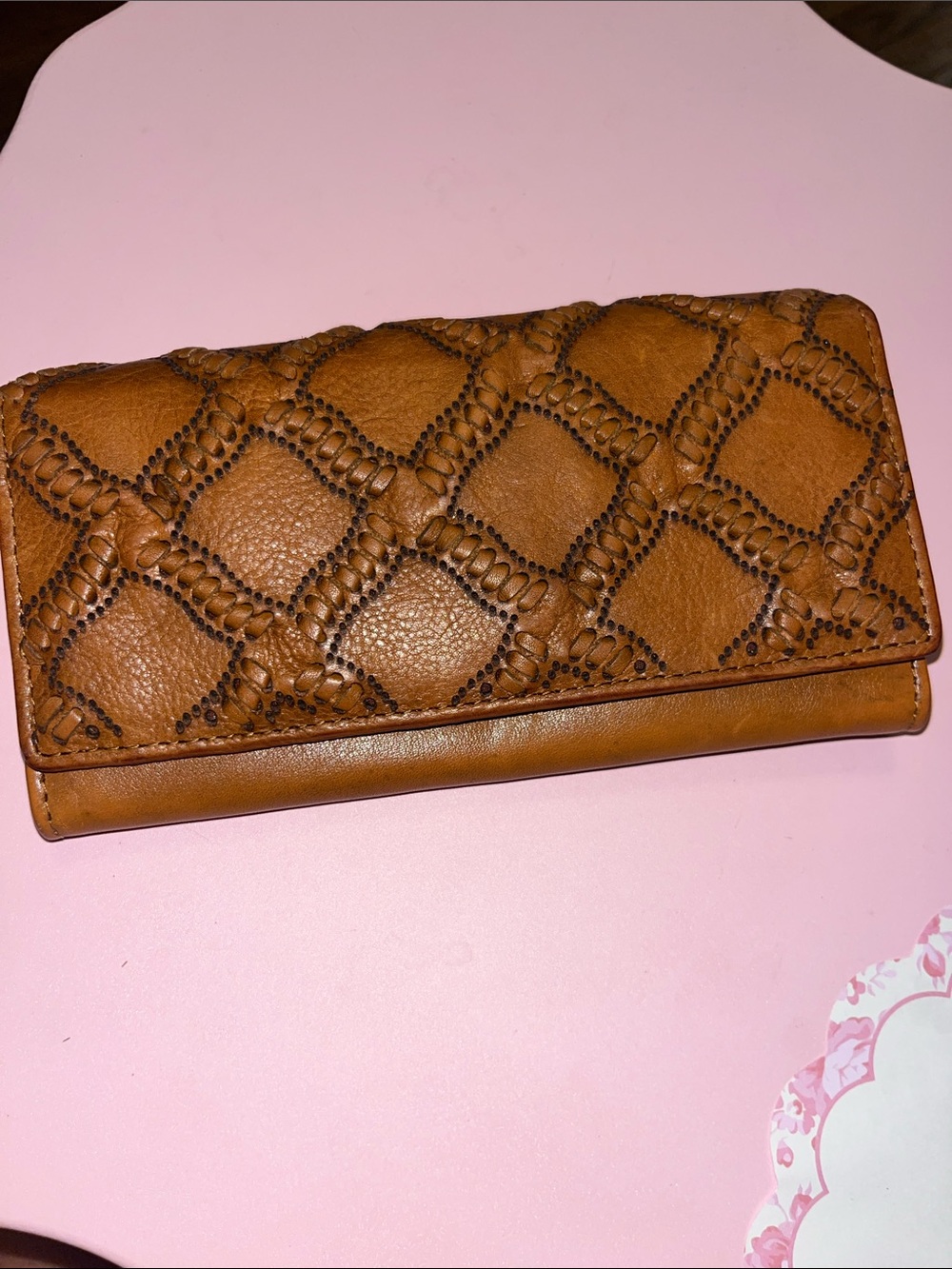 Vilenca Holland Woven Leather Long Trifold Wallet - Tan